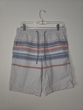 Aeropostale Light Gray Swim Trunks with Blue and Coral Stripes Sz S